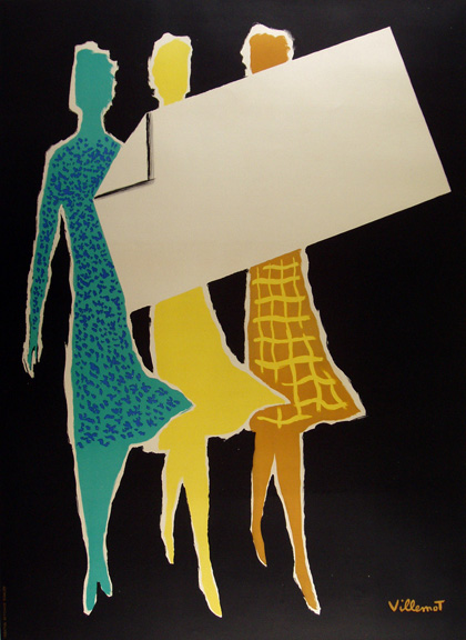 Three Women Stock Image Vintage Fashion Advertising Poster by Bernard Villemot