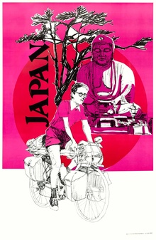 Japan, Buddah and Bicycle travel poster