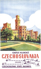 Original Castle Hluboká, Czechoslovakia Vintage Poster – Czechoslovak State Railways Lithograph, Lin
