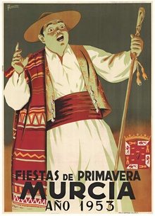 1953 Fiestas de Primavera Murcia Vintage Poster – Spanish Spring Festival Lithograph, Linen-Backed