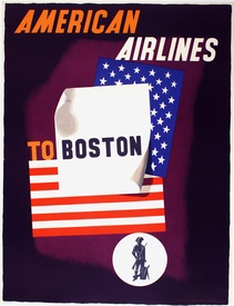Original 1953 American Airlines "To Boston" Lithograph — Edward McKnight Kauffer, 30" x 40", Linen-B