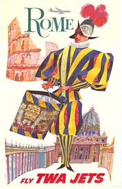 Rome Fly TWA - UP UP and AwayDavid Klein Rome Poster for TWA – Mid-Century Travel Lithograph, Archiv