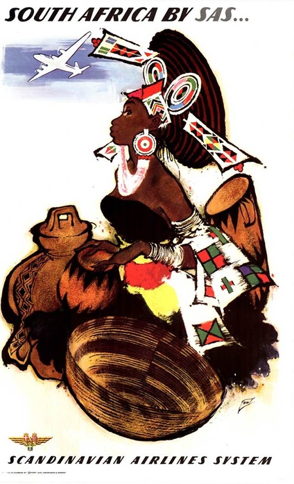 Original SAS South Africa Vintage Travel Poster – Otto Nielsen Scandinavian Airlines System