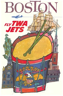 David Klein “Fly TWA Jets” — Original 1960s Boston Poster | Linen-Backed Vintage