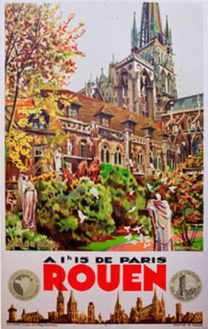 Rouen France Vintage Travel Poster – Chemins de Fer de l'État | Rouen Cathedral La Cour d'Albane Lit