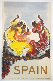 Original 1938 Spain Flamenco Dancers Poster – Jose Morell Vintage Spanish Travel Lithograph