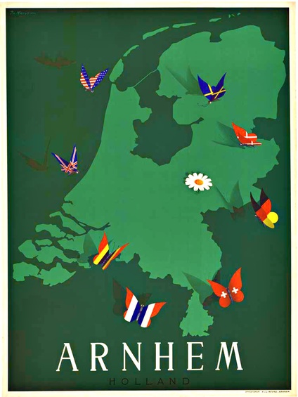 Arnhem Holland Vintage Travel Poster – Dutch Butterfly Map Tourism Poster