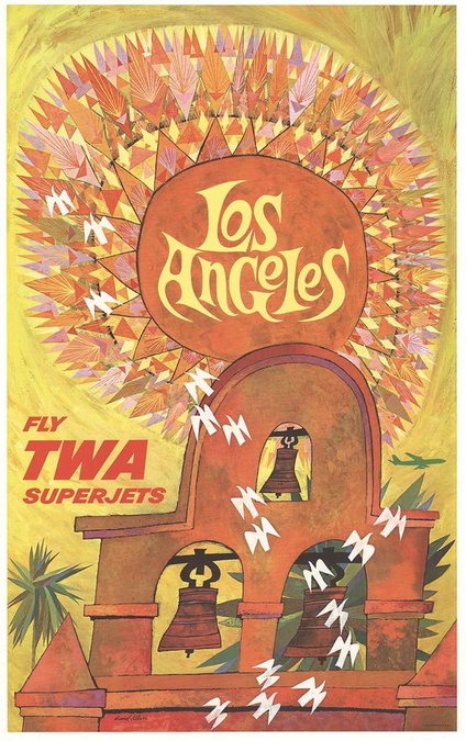 Original David Klein TWA Los Angeles Poster — Mid-Century Travel Lithograph (Linen-Backed)