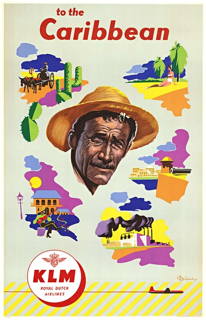Original 1960s KLM “To the Caribbean” – Leendert Spierenburg Vintage Travel Poster