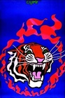 Tiger face in flaming ring