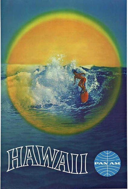 PAN AM HAWAII Surfing PosterPan American Airways – Hawaii (Surfer), c. 1970 Original Travel Poster