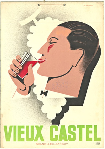 O. Tourte's Vieux Castel: A Distinguished Art Deco Wine Poster from c. 1930