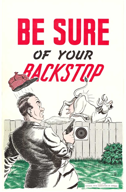 Original NRA “Be Sure of Your Backstop” Gun Safety Poster | Vintage National Rifle Association Litho