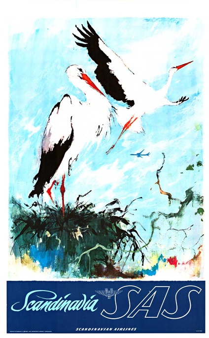SAS Scandinavia - Storks Jet Age Travel Poster