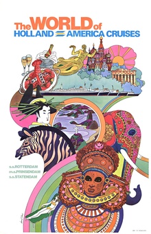 Original David Klein Poster – The World of Holland America Cruises Lithograph, Rare Vintage,