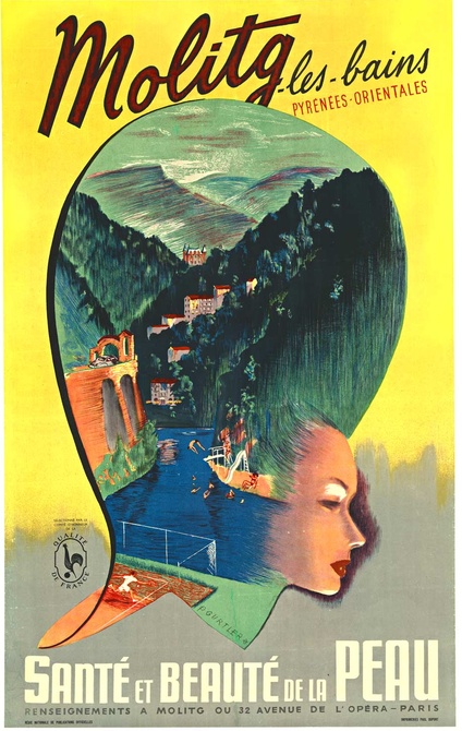 Original Molitg Les Bains de la Peau by P. Gurtler - linen backed travel poster