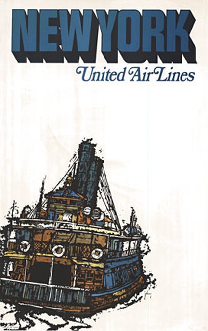Original 1967 United Air Lines “New York” Travel Poster — Linen-Backed,