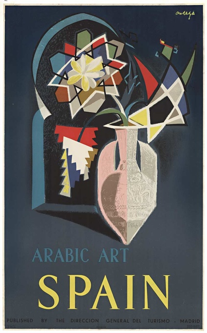 Arabic Art Spain Travel Poster by José Ortega – Original 1950 Spanish Tourism Lithograph