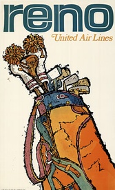 Original 1969 United Air Lines “Reno” Travel Poster — Linen-Backed, 24.5" x 40" — Jebary
