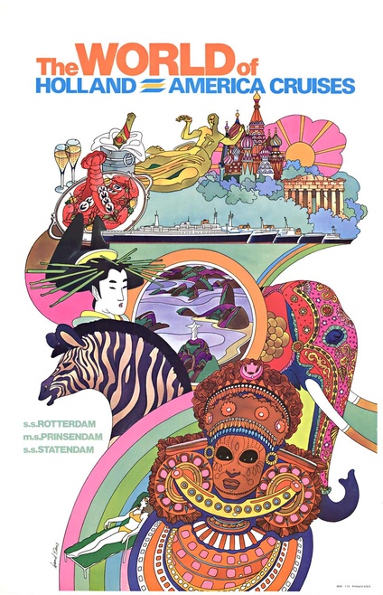 Original David Klein Poster – The World of Holland America Cruises Lithograph, Rare Vintage,