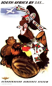 Original SAS South Africa Vintage Travel Poster – Otto Nielsen Scandinavian Airlines System