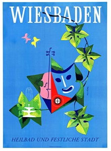 Wiesbaden “Heilbad und Festliche Stadt” Vintage Poster – Werner Labbé Mid-Century German Travel Lith