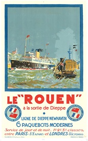 Le “Rouen” Dieppe–Newhaven Vintage Travel Poster – French Ferry Lithograph, Linen-Backed