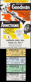 Benny Goodman & Louis Armstrong at Kleinhans Music Hall Handbill and Concert Tickets