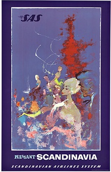 Original SAS Pleasant Scandinavia Vintage Travel Poster – Scandinavian Airlines Lithograph