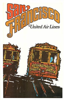 Original 1967 United Air Lines San Francisco Travel Poster — Linen-Backed, Grade A