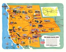 Union Pacific West Fun Map | Original Vintage Railroad Travel Map Poster