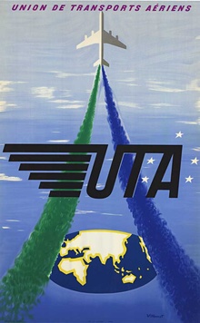 UTA – Union de Transports Aériens – Bernard Villemot Original Vintage Airline Poster