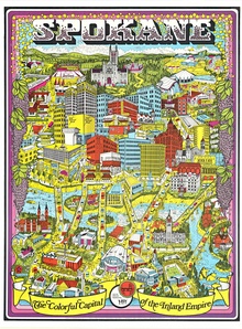 1971 Spokane Washington Vintage Fun Map Poster – Colorful Capital of the Inland Empire