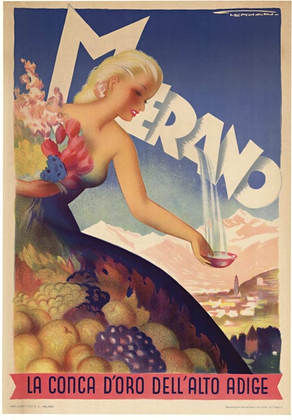 Merano Vintage Travel Poster – Franz Lenhart Rare Italian Lithograph, Linen-Backed