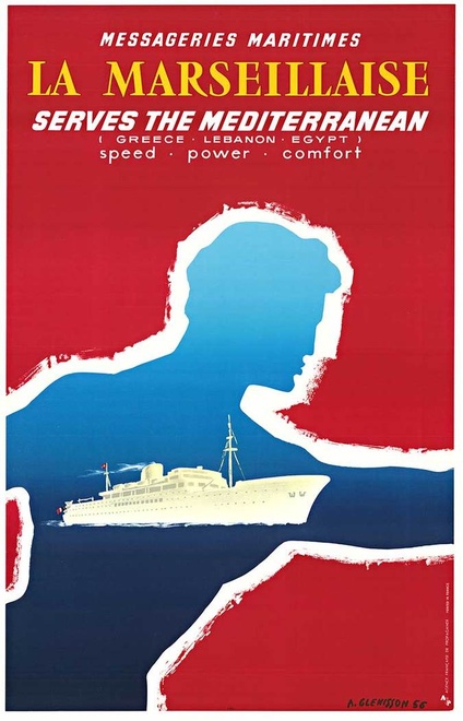 Original “La Marseillaise” Messageries Maritimes Travel Poster (English Text) — A. Glenisson, 24.5 ×