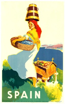 Original 1930s Spain Travel Poster by Jose Morell – Vintage Spanish Rural Scene Lithograph, Linen Ba