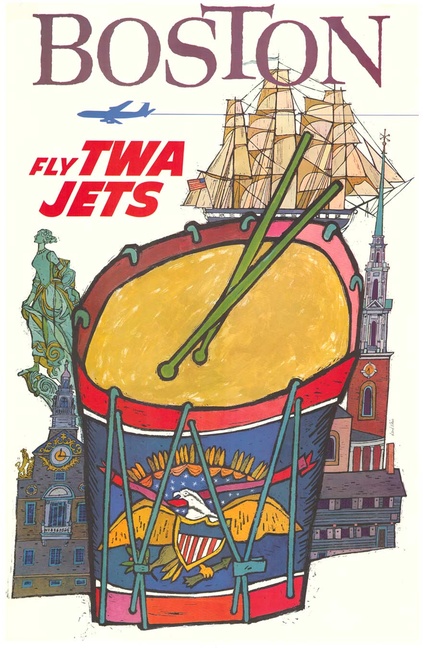 David Klein “Fly TWA Jets” — Original 1960s Boston Poster | Linen-Backed Vintage