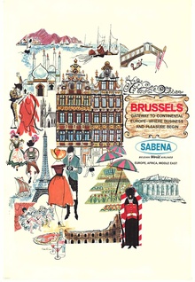 Brussels - Sabena AirlinesSabena Brussels Vintage Travel Poster – Gateway to Continental Europe Airl