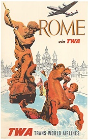 Rome via TWA Poster by David Klein – Original Linen-Backed Vintage Lithograph, Excellent Condition