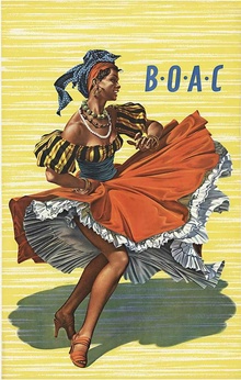 Original BOAC CARIBBEAN - artist Hayes -1956 vintage poster - linen-backed