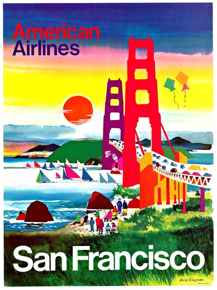 Original Dong Kingman "San Francisco" American Airlines Vintage Poster — Linen-Backed 20" x 15" (Gol