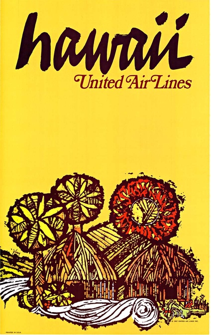 Original 1967 United Air Lines “Hawaii” Travel Poster — James Jebary — 25" x 40" — Paper