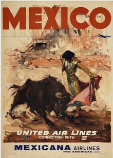 Mexico- Untied Air LinesMexico – United Air Lines | Original Mexicana Airlines Bullfight Travel Post