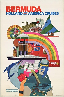 David Klein “Holland-America Cruises — Bermuda (1972)” — Original Vintage Cruise Poster