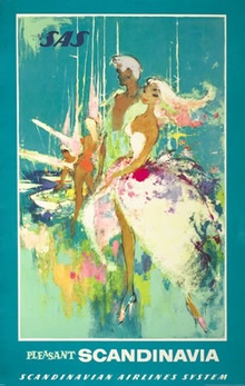 Pleasant ScandinaviaOriginal SAS Pleasant Scandinavia Vintage Travel Poster – Scandinavian Airlines