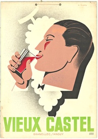 O. Tourte's Vieux Castel: A Distinguished Art Deco Wine Poster from c. 1930