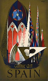 Spain Gothic Art Travel Poster – Ortega 1950s Original Spanish Tourism Lithograph