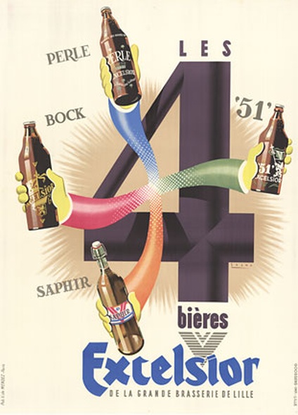 Sogno Bieres Excelsior – Rare 1930 Art Deco Belgian Beer Lithograph Poster
