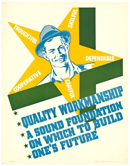 Quality Workmanship Vintage Industrial Poster | 1940 Work Incentive Lithograph