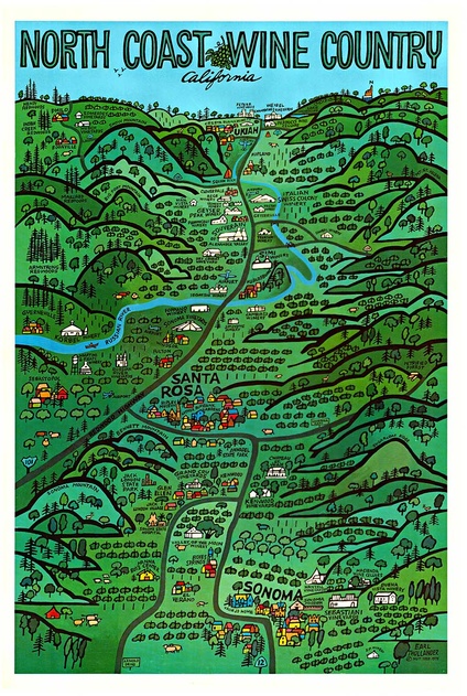 Original 1975 North Coast Wine Country California Vineyards, Earl Thollander California Wine poster